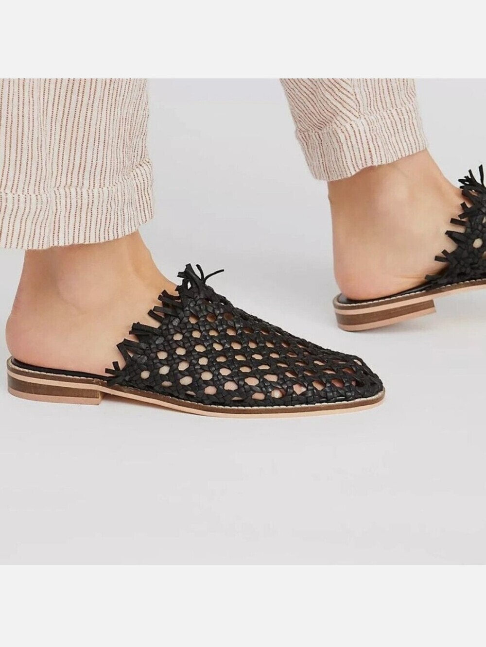 Free People Women's Mirage Woven Flat Black Mule Size 40 US 9 - 9.5